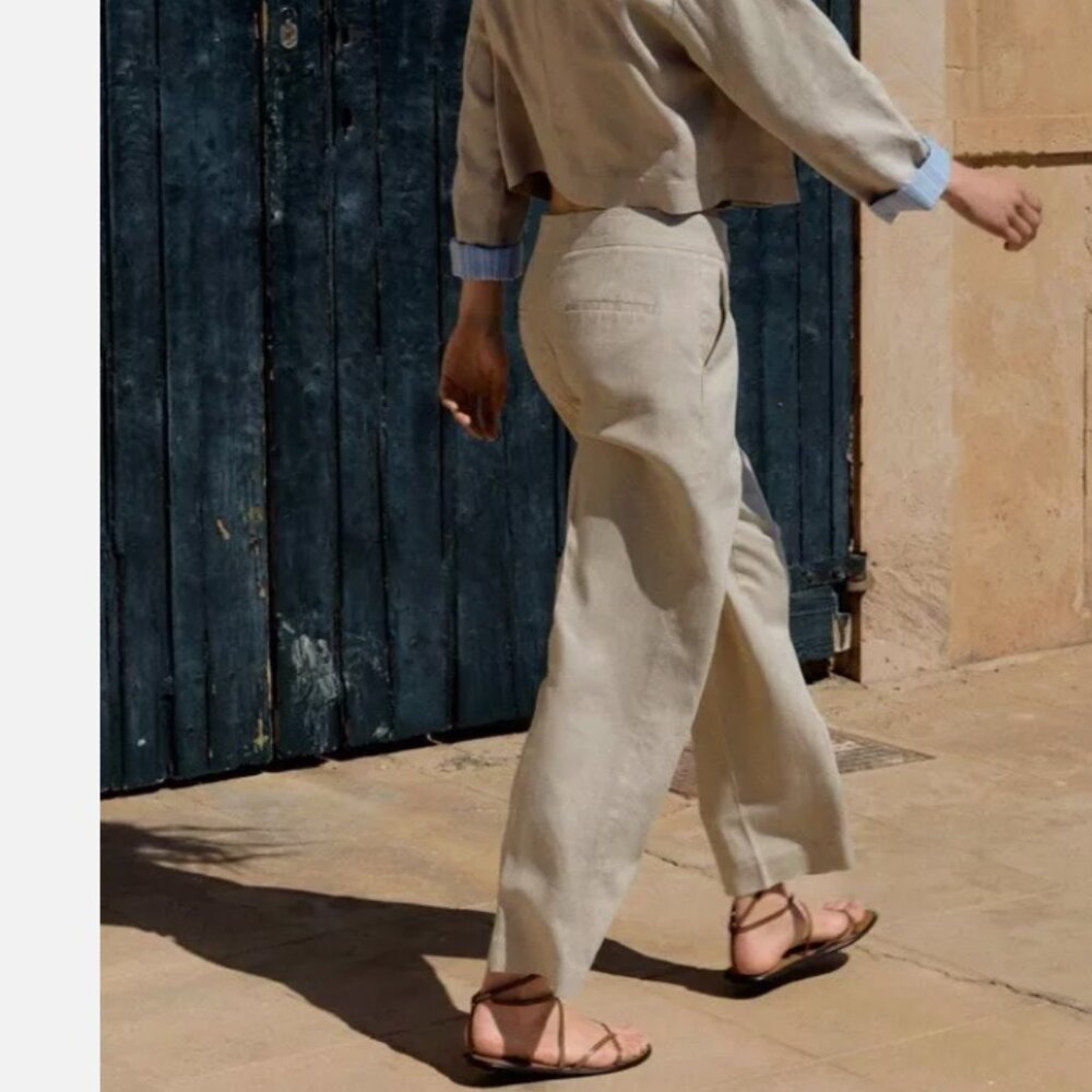 ZARA Hi Rise Linen Blend Straight Trouser Pants - Picture 2 of 5